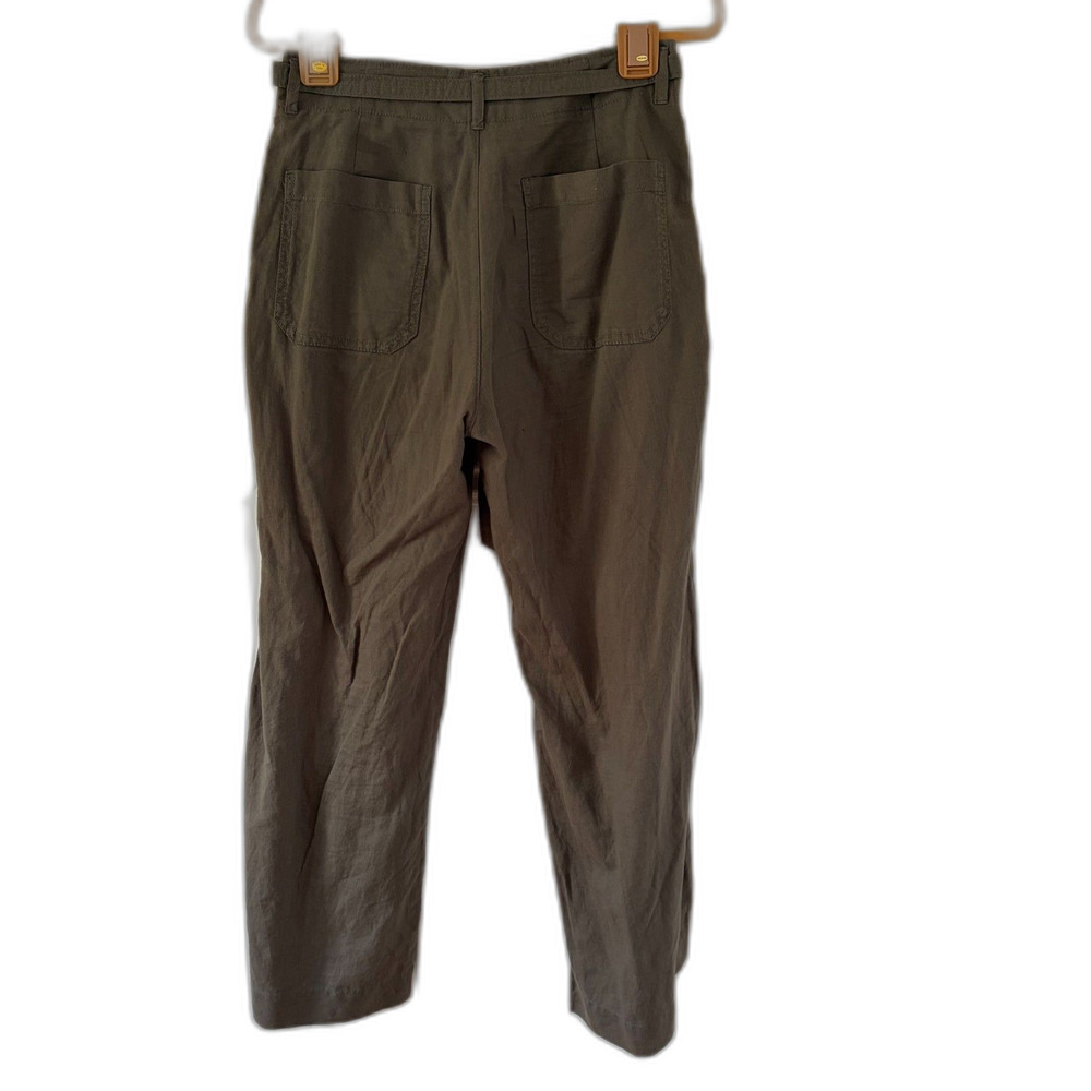 Gap Sz. 6 Linen Blend Wide Leg Green Utility Cargo Lightweight Pants Tie Belt